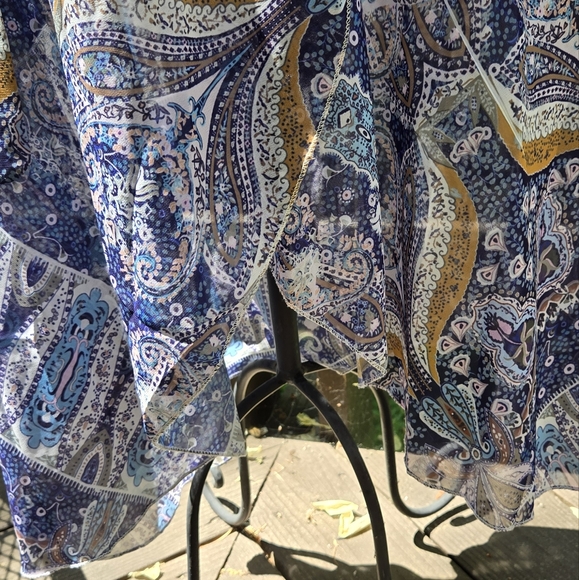 Blue paisley flutter sleeve sheer cover up wrap dress szXL - Picture 7 of 7